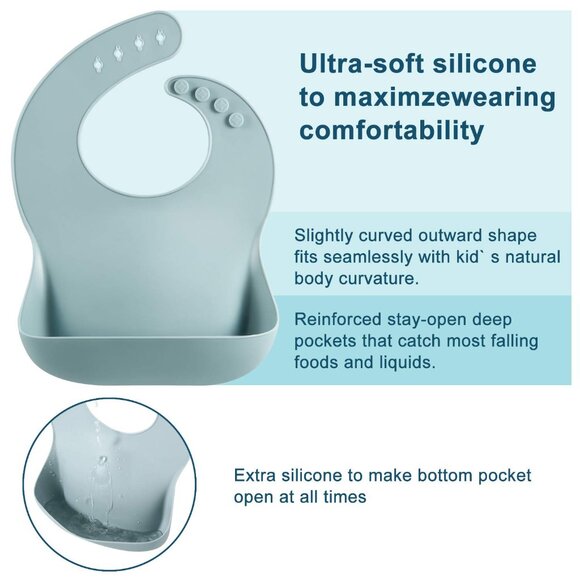 Adjustable Waterproof Silicone Bibs for Toddlers - Easy Clean & Stylish 3-Pack - Picture 4 of 9